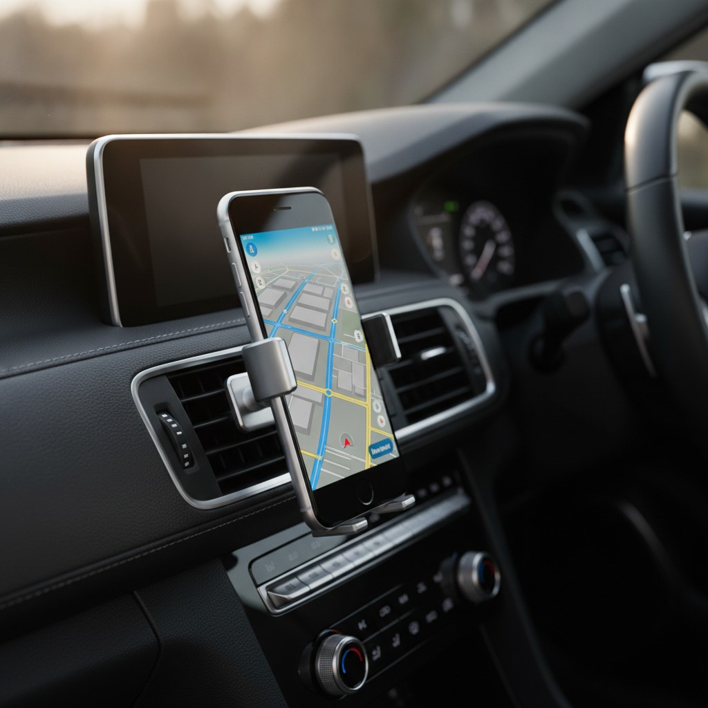 Support telephone fixe sur une grille de ventilation de voiture avec un smartphone