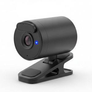 Webcam Full HD 1080p noire vue de face sur fond neutre